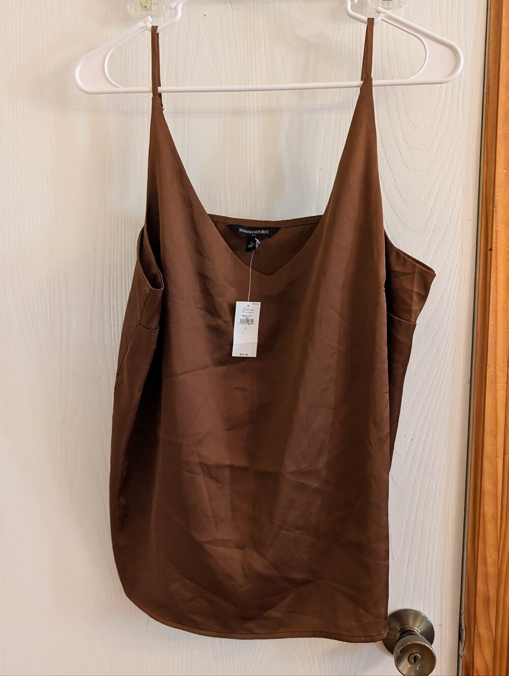 Brown Satin V-Neck Camisole Tank